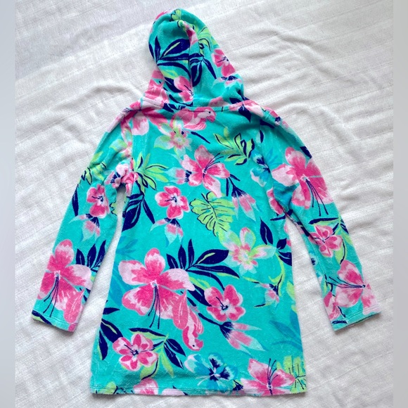 Lands’ End Girls Floral Terrycloth Hooded Swim Cover Up Size 6X-7 Tropical Pool - Picture 5 of 5